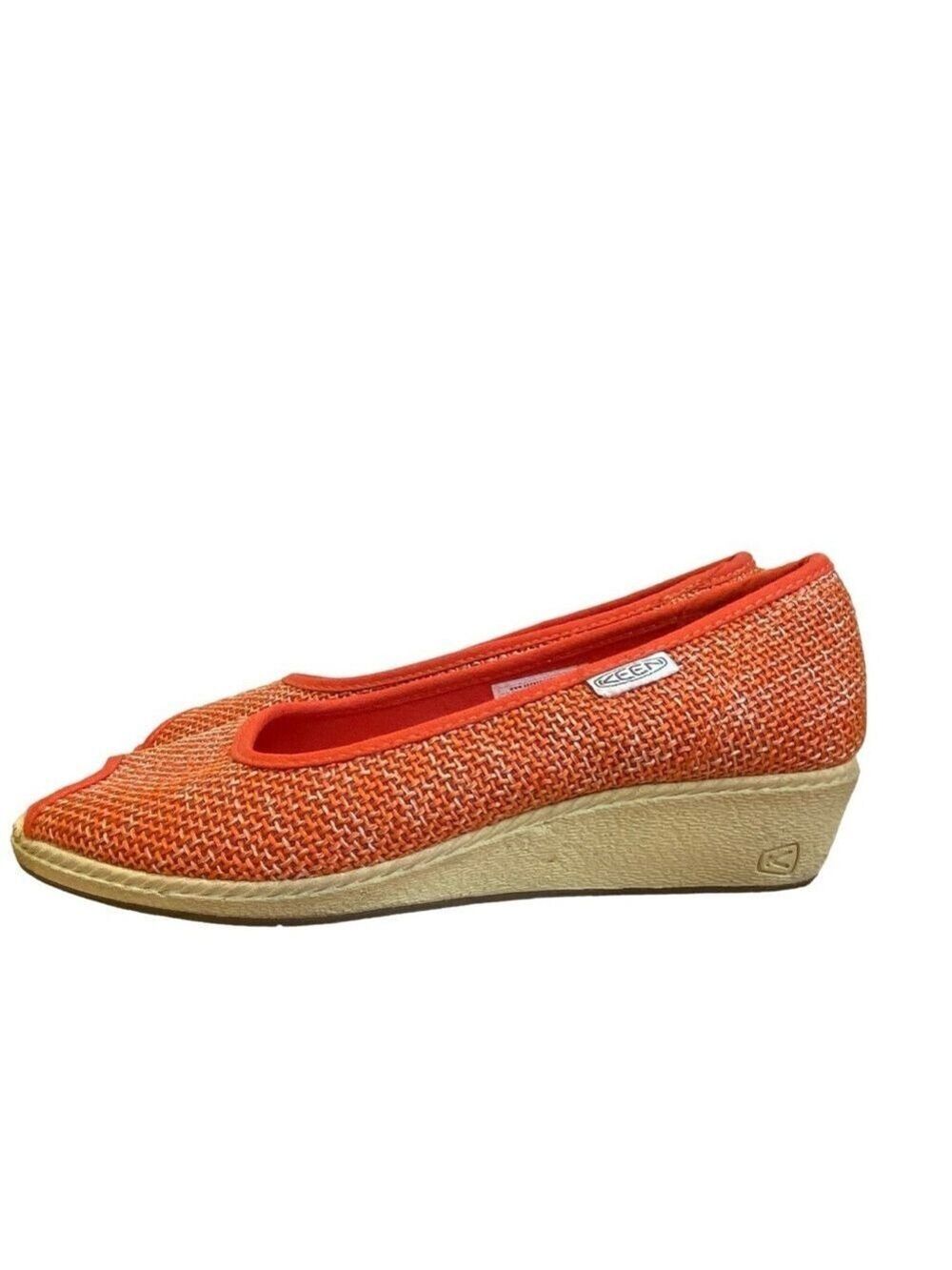 Keen slip on shoes pumpkin orange cream jute material open toe wedge pump size 6